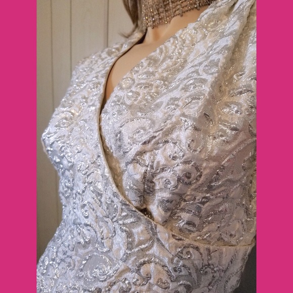 Vintage MOD 60s Ultra Glittery Glam Silver Metallic Lurex Maxi Party Dress - Picture 5 of 11